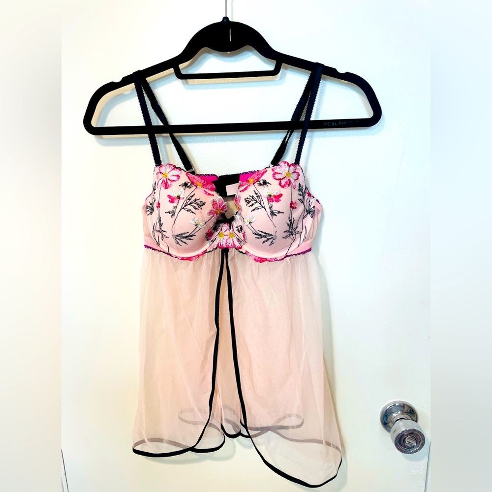 Victoria’s Secret Peekaboo Bustier Slip Tank Top negligee babydoll padded 36C